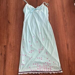 Zara Light Blue midi dress with Purple polka dots